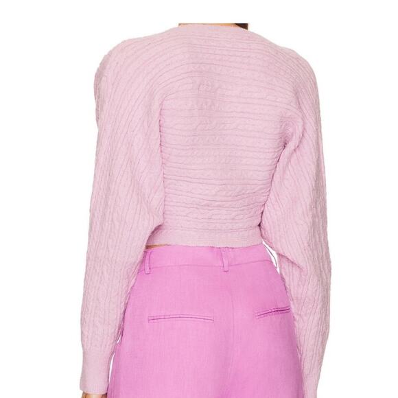 Astr The Label Mariana Cable Knit Fuzzy Wrap Sweater Pink Large New - Picture 2 of 13